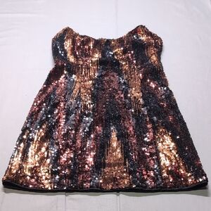 By Anthropologie Womens‎ Sequin Strapless Dress in Black and Gold Size 8